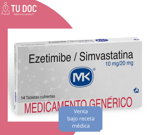 EZETIMIBE+SIMVASTATINA 10 mg + 20 mg x 14 Tabletas Recubiertas